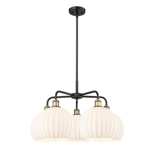 Innovations Lighting Ballston 28in 5-Light Chandelier | Art Nouveau Black Antique Brass and White Venetian Glass | Dining | Model 516-5CR-BAB-G1217-10WV