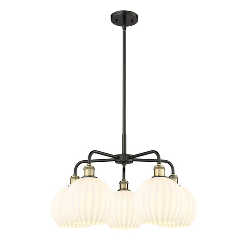 Innovations White Venetian 26in 5-Light Chandelier | Art Nouveau Black Antique Brass and White Venetian Glass | Dining Room | Model 516-5CR-BAB-G1217-8WV