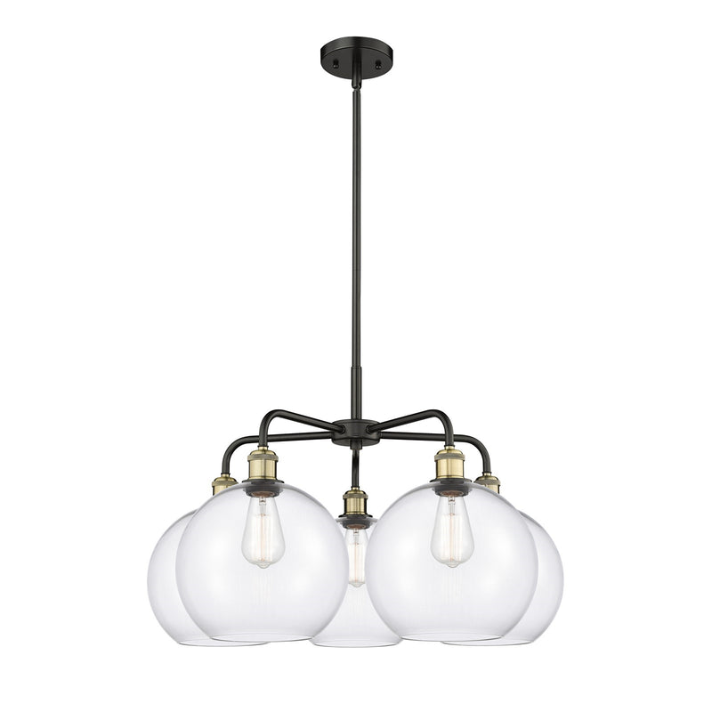 Innovations Athens 28in 5-Light Chandelier | Industrial Black Antique Brass and Clear Glass | Kitchen Island & Dining Room | Model 516-5CR-BAB-G122-10