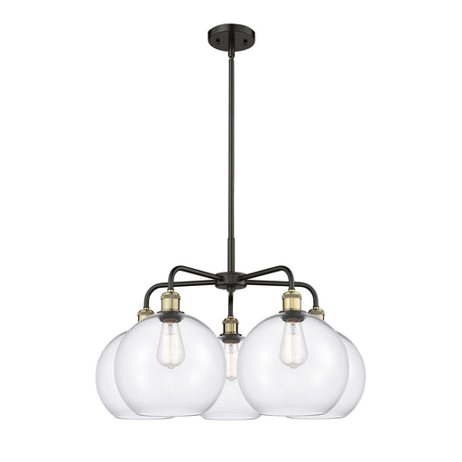 Innovations Athens 28in 5-Light Chandelier | Industrial Black Antique Brass and Clear Glass | Kitchen Island & Dining Room | Model 516-5CR-BAB-G122-10