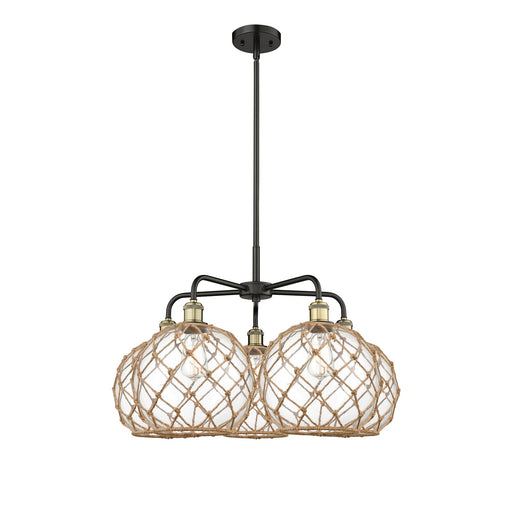 Innovations Farmhouse Rope 29in 5-Light Chandelier | Industrial Black Antique Brass and Clear Glass | Kitchen Island & | Model 516-5CR-BAB-G122-10RB
