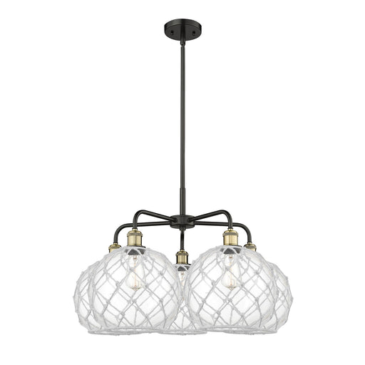 Innovations Farmhouse Rope 29in 5-Light Chandelier | Industrial Black Antique Brass and Clear Glass with White Rope | Model 516-5CR-BAB-G122-10RW