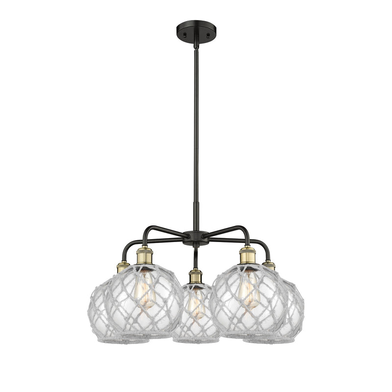 Innovations Farmhouse Rope 27in 5-Light Chandelier | Industrial Black Antique Brass and Clear Glass with White Rope | Dining | Model 516-5CR-BAB-G122-8RW