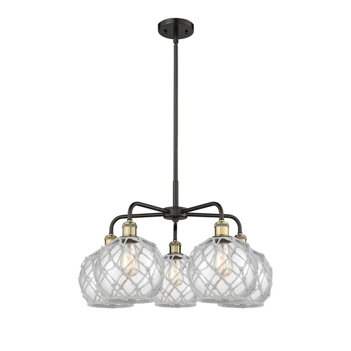 Innovations Farmhouse Rope 27in 5-Light Chandelier | Industrial Black Antique Brass and Clear Glass with White Rope | Dining | Model 516-5CR-BAB-G122-8RW