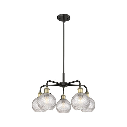 Innovations Athens 24in 5-Light Chandelier | Modern Farmhouse Black Antique Brass and Clear Basket Weave Glass | Dining Room | Model 516-5CR-BAB-G122C-6CL