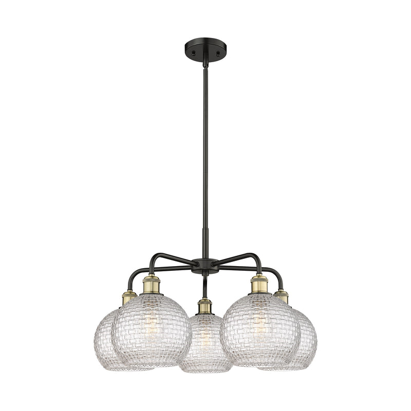 Innovations Athens 26in 5-Light Chandelier | Modern Farmhouse Black Antique Brass and Clear Basket Weave Glass | Dining Room | Model 516-5CR-BAB-G122C-8CL