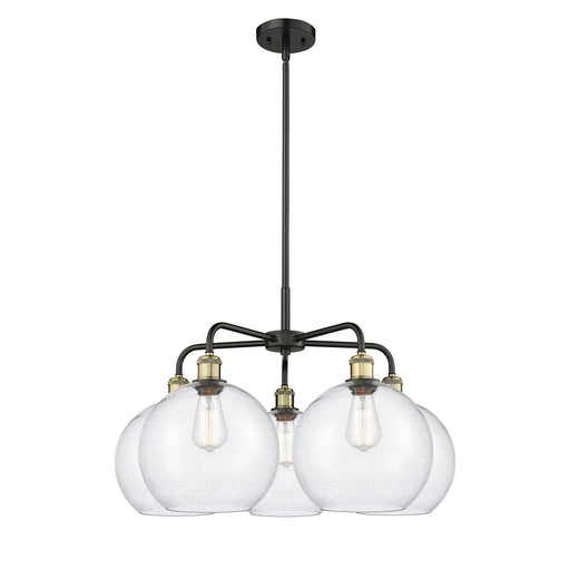 Innovations Athens 28in 5-Light Chandelier | Industrial Black Antique Brass Steel and Seedy Glass | Damp-Rated Dining Room & | Model 516-5CR-BAB-G124-10