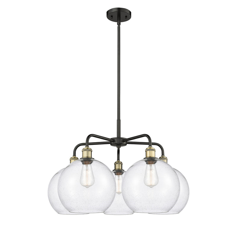 Innovations Athens 28in 5-Light Chandelier | Industrial Black Antique Brass Steel and Seedy Glass | Damp-Rated Dining Room & | Model 516-5CR-BAB-G124-10