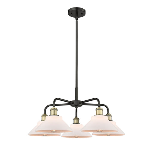 Innovations Orwell 26in 5-Light Chandelier | Industrial Black Antique Brass and Matte White Glass | Dining Room & Living Room | Model 516-5CR-BAB-G131
