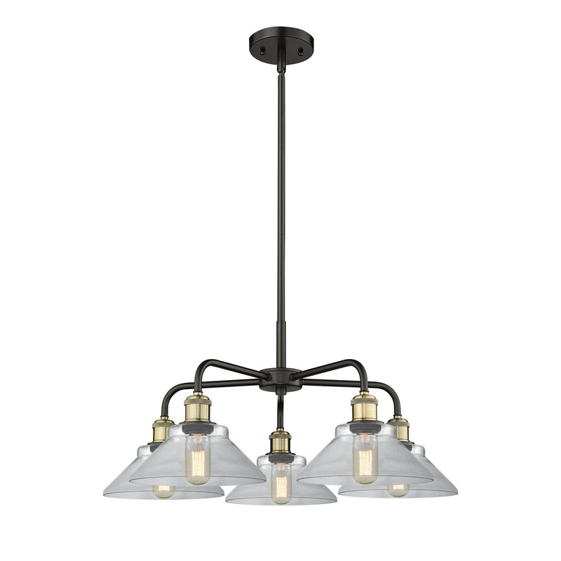 Innovations Orwell 26in 5-Light Chandelier | Industrial Black Antique Brass Steel and Clear Glass | Dining Room & Living Room | Model 516-5CR-BAB-G132