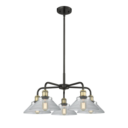 Innovations Orwell 26in 5-Light Chandelier | Industrial Black Antique Brass Steel and Clear Glass | Dining Room & Living Room | Model 516-5CR-BAB-G132
