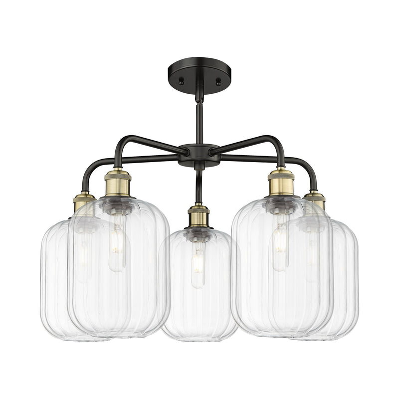Innovations Preston Cylinder 25in 5-Light Chandelier | Industrial Black Antique Brass Steel and Clear Glass | Kitchen Island | Model 516-5CR-BAB-G460-7CL