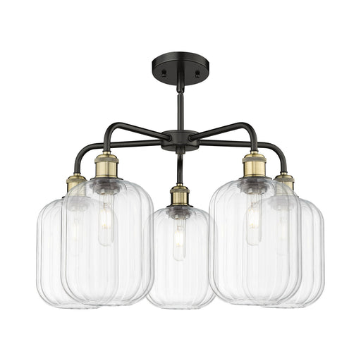 Innovations Preston Cylinder 25in 5-Light Chandelier | Industrial Black Antique Brass Steel and Clear Glass | Kitchen Island | Model 516-5CR-BAB-G460-7CL