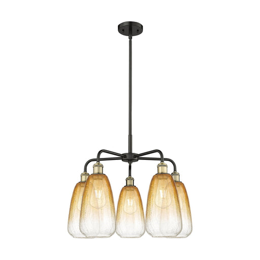 Innovations Brookhaven Almond 25in 5-Light Chandelier | Industrial Black Antique Brass and Amber Glass | Damp Rated Dining | Model 516-5CR-BAB-G480-6AM
