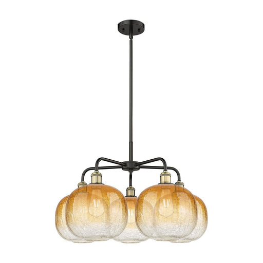 Innovations Brookhaven Sphere 29in 5-Light Chandelier | Industrial Black Antique Brass and Amber Glass | Dining Room & | Model 516-5CR-BAB-G481-10AM