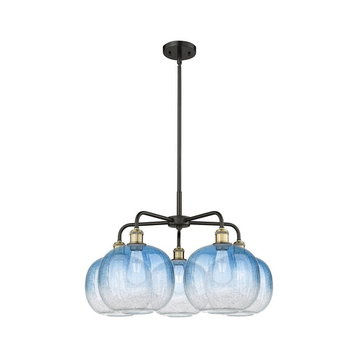 Innovations Brookhaven Sphere 29in 5-Light Chandelier | Industrial Black Antique Brass and Sapphire Blue Glass | Kitchen | Model 516-5CR-BAB-G481-10SB