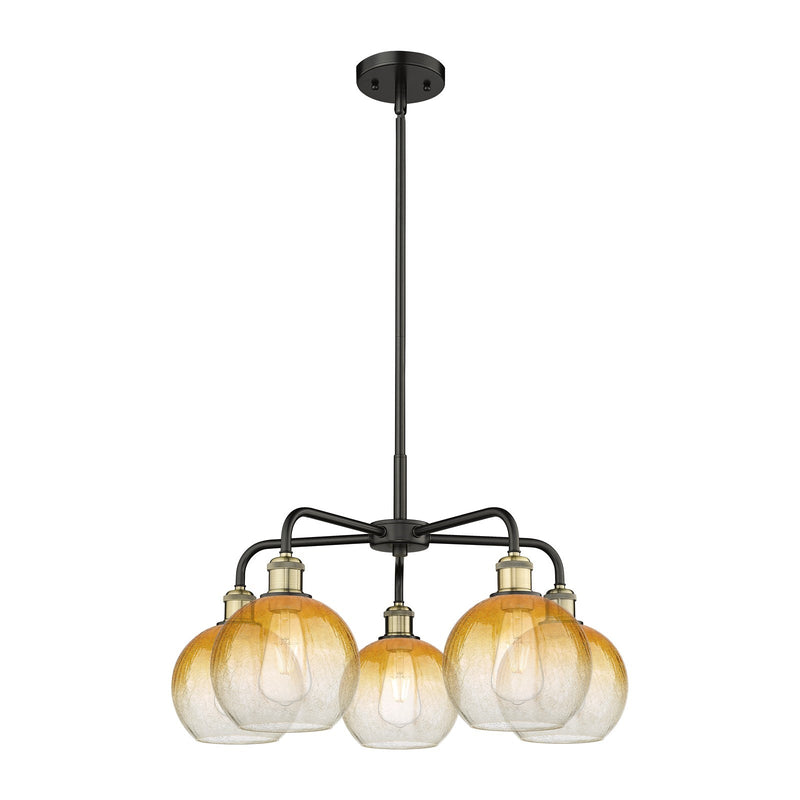 Innovations Brookhaven Globe 26in 5-Light Chandelier | Industrial Black Antique Brass and Amber Glass | Damp Rated Dining | Model 516-5CR-BAB-G483-8AM