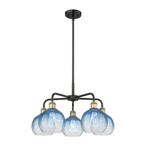 Innovations Brookhaven Globe 26in 5-Light Chandelier | Industrial Black Antique Brass and Sapphire Blue Glass | Kitchen | Model 516-5CR-BAB-G483-8SB