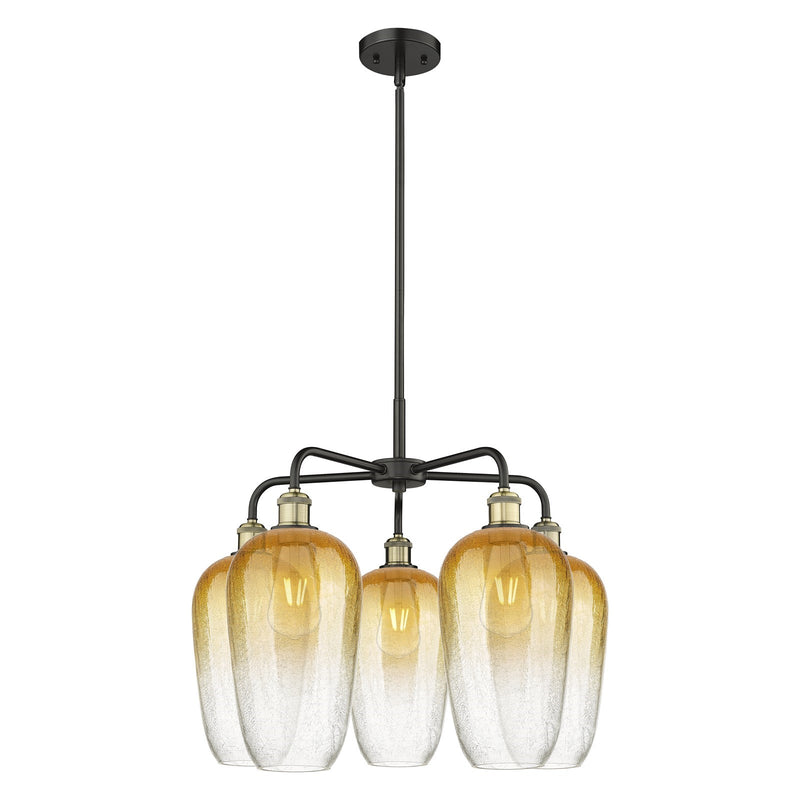 Innovations Brookhaven Flute 26in 5-Light Chandelier | Industrial Black Antique Brass and Amber Glass | Dining Room & Living | Model 516-5CR-BAB-G484-7AM