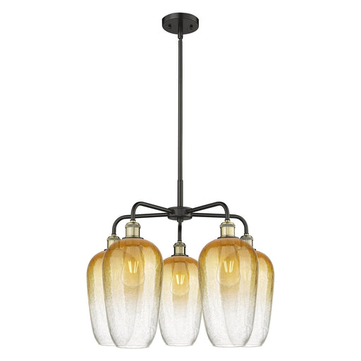 Innovations Brookhaven Flute 26in 5-Light Chandelier | Industrial Black Antique Brass and Amber Glass | Dining Room & Living | Model 516-5CR-BAB-G484-7AM