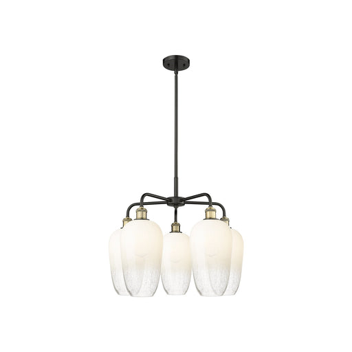 Innovations Brookhaven Flute 26in 5-Light Chandelier | Industrial Black Antique Brass and Opal Glass | Kitchen Island & | Model 516-5CR-BAB-G484-7OP