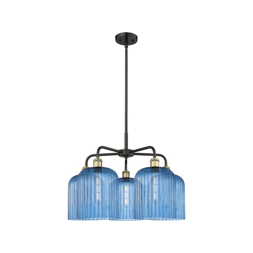 Innovations Bridal Veil 23in 5-Light Chandelier | Art Nouveau Black Antique Brass and Princess Blue Ribbed Glass | Dining | Model 516-5CR-BAB-G559-8BL
