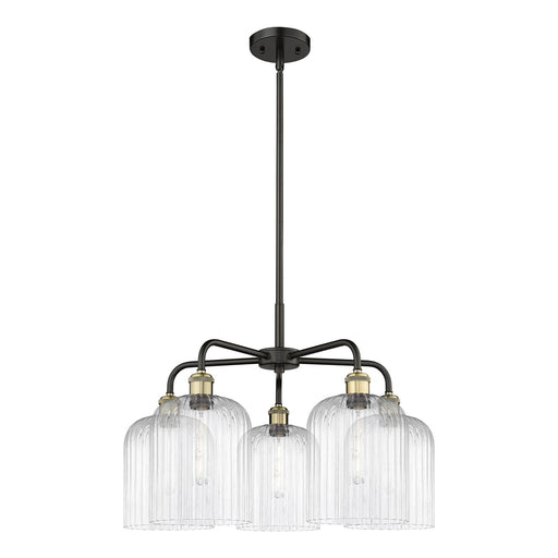 Innovations Bridal Veil 23in 5-Light Chandelier | Industrial Black Antique Brass and Clear Ribbed Glass | Dining Room & | Model 516-5CR-BAB-G559-8CL