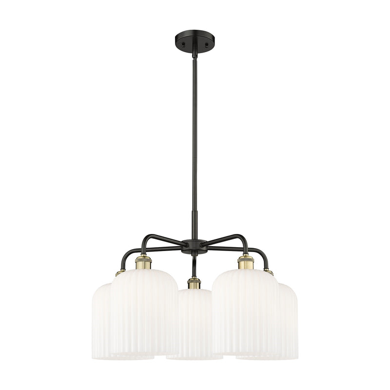 Innovations Bridal Veil 23in 5-Light Chandelier | Industrial Black Antique Brass and Gloss White Ribbed Glass | Kitchen | Model 516-5CR-BAB-G559-8GWH