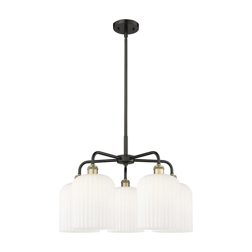 Innovations Bridal Veil 23in 5-Light Chandelier | Industrial Black Antique Brass and Gloss White Ribbed Glass | Kitchen | Model 516-5CR-BAB-G559-8GWH