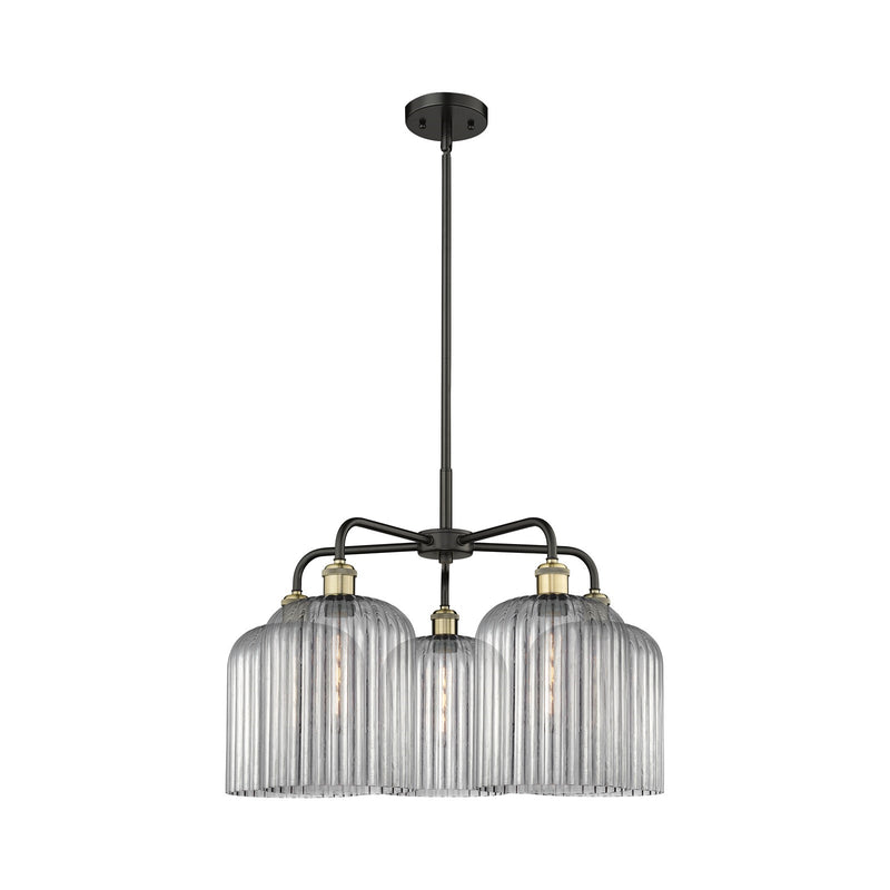 Innovations Bridal Veil 23in 5-Light Chandelier | Industrial Black Antique Brass and Light Smoke Ribbed Glass | Dining Room & | Model 516-5CR-BAB-G559-8SM