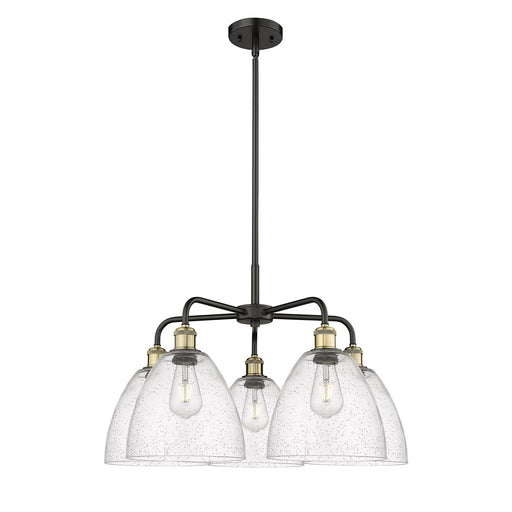 Innovations Bristol 27in 5-Light Chandelier | Industrial Black Antique Brass Steel and Seedy Glass | Dining Room & Kitchen | Model 516-5CR-BAB-GBD-94
