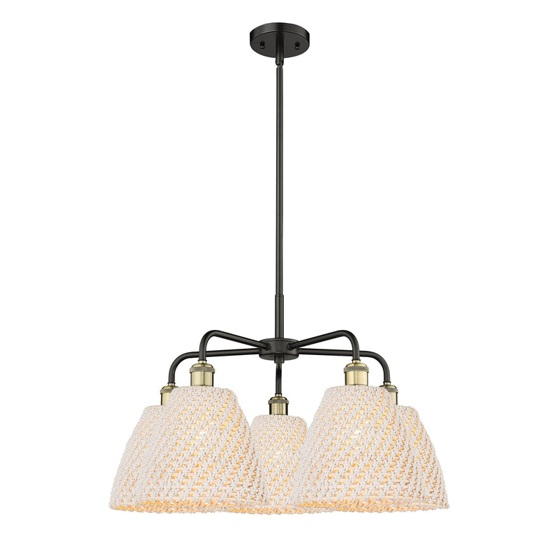 Innovations Bristol Natural 28in 5-Light Chandelier | Industrial Black Antique Brass and Natural Fiber Dome Shade | Dining | Model 516-5CR-BAB-NBD-9-NAT
