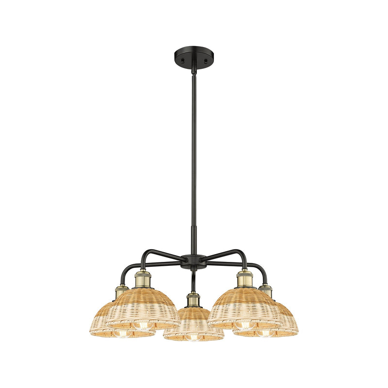 Innovations Bristol Natural II 26in 5-Light Chandelier | Industrial Black Antique Brass and Natural Fiber Shade | Dining | Model 516-5CR-BAB-NBD2-75-NAT