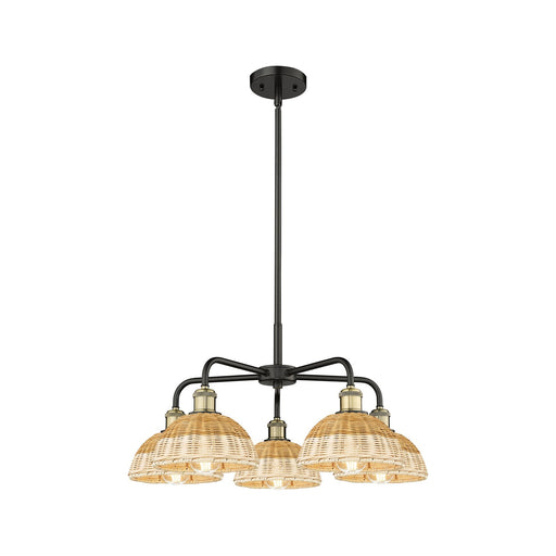 Innovations Bristol Natural II 26in 5-Light Chandelier | Industrial Black Antique Brass and Natural Fiber Shade | Dining | Model 516-5CR-BAB-NBD2-75-NAT
