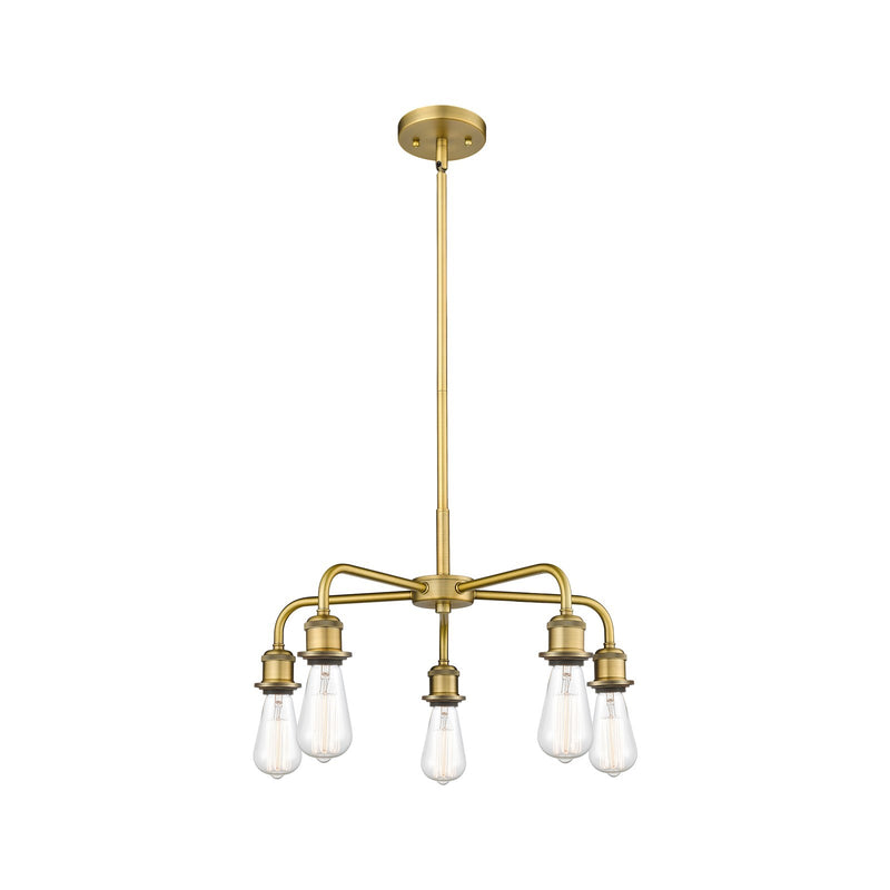 Innovations Ballston 18in 5-Light Chandelier | Industrial Brushed Brass Steel | Dining Room & Kitchen Island | 18 x 18 x 9 in | Model 516-5CR-BB