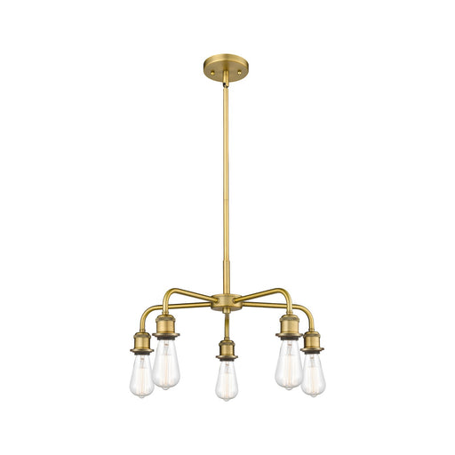 Innovations Ballston 18in 5-Light Chandelier | Industrial Brushed Brass Steel | Dining Room & Kitchen Island | 18 x 18 x 9 in | Model 516-5CR-BB