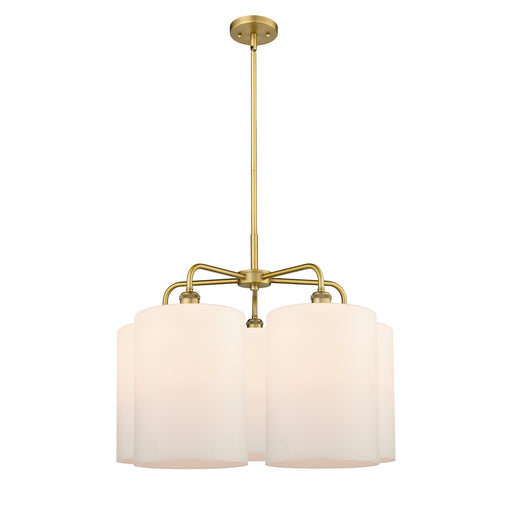 Innovations Cobbleskill 28in 5-Light Chandelier | Industrial Brushed Brass Steel and Matte White Glass | Kitchen Island & Dining | Model 516-5CR-BB-G111-L