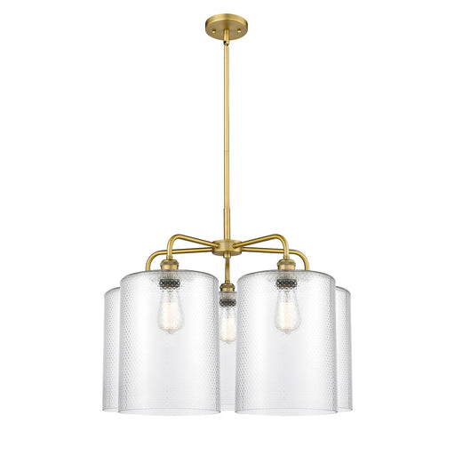 Innovations Cobbleskill 28in 5-Light Chandelier | Industrial Brushed Brass and Clear Glass | Dining Room & Living Room | 27.5 x | Model 516-5CR-BB-G112-L