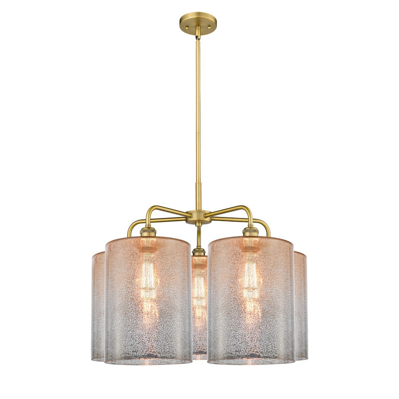 Innovations Cobbleskill 28in 5-Light Chandelier | Industrial Brushed Brass Steel and Mercury Glass | Dining Room & Living Room | Model 516-5CR-BB-G116-L