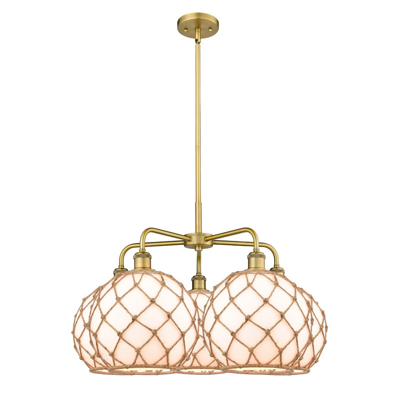 Innovations Farmhouse Rope 29in 5-Light Chandelier | Industrial Brushed Brass Steel and Matte White Glass with Brown Rope | Model 516-5CR-BB-G121-10RB
