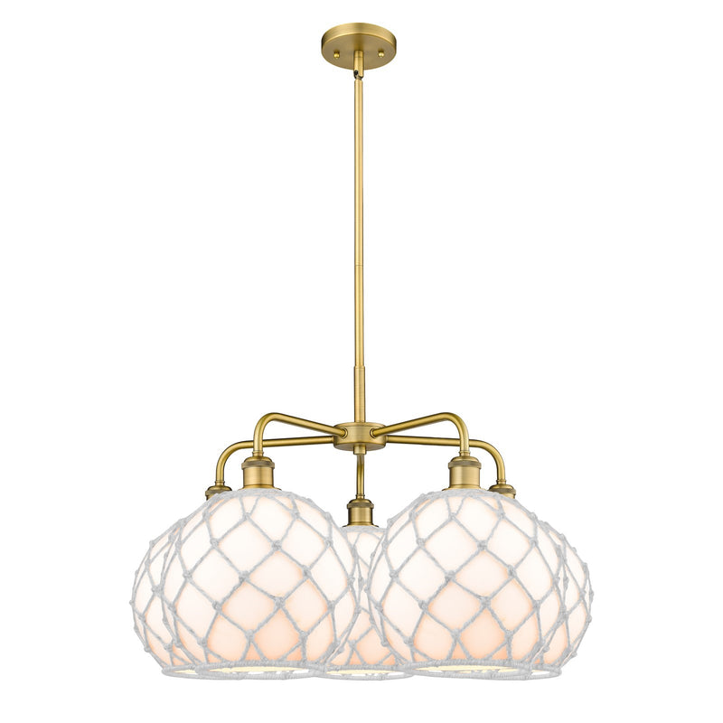 Innovations Farmhouse Rope 29in 5-Light Chandelier | Industrial Brushed Brass Steel and White Glass with White Rope | Kitchen | Model 516-5CR-BB-G121-10RW