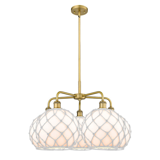 Innovations Farmhouse Rope 29in 5-Light Chandelier | Industrial Brushed Brass Steel and White Glass with White Rope | Kitchen | Model 516-5CR-BB-G121-10RW