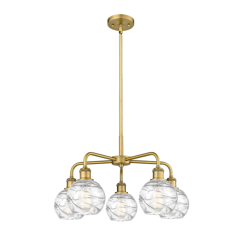 Innovations Athens Deco Swirl 24in 5-Light Chandelier | Industrial Brushed Brass Steel and Clear Deco Swirl Glass | Kitchen | Model 516-5CR-BB-G1213-6CL