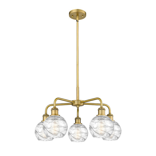 Innovations Athens Deco Swirl 24in 5-Light Chandelier | Industrial Brushed Brass Steel and Clear Deco Swirl Glass | Kitchen | Model 516-5CR-BB-G1213-6CL