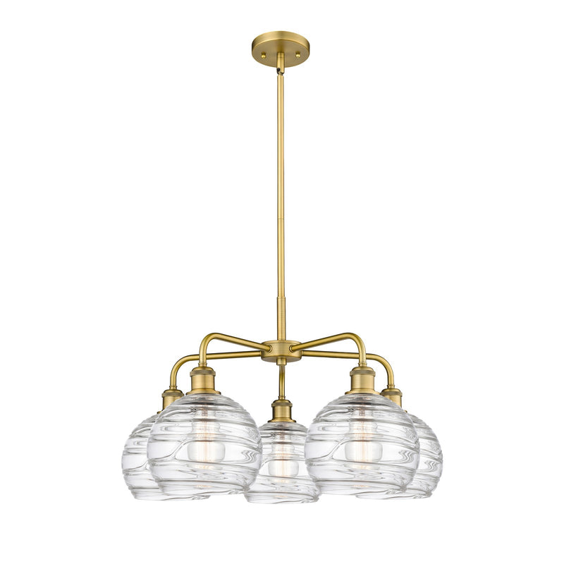 Innovations Athens Deco Swirl 27in 5-Light Chandelier | Industrial Brushed Brass and Clear Deco Swirl Glass | Living Room & | Model 516-5CR-BB-G1213-8CL
