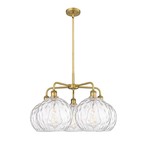 Innovations Athens Water Glass 28in 5-Light Chandelier | Industrial Brushed Brass and Clear Water Glass | Dining Room & Living | Model 516-5CR-BB-G1215-10