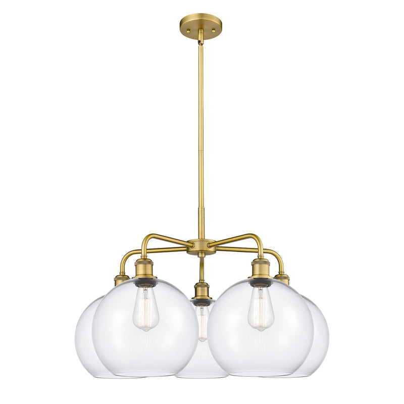 Innovations Athens 28in 5-Light Chandelier | Industrial Brushed Brass Steel and Clear Glass | Dining Room & Living Room | 28 x | Model 516-5CR-BB-G122-10