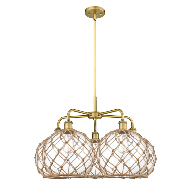 Innovations Farmhouse Rope 29in 5-Light Chandelier | Industrial Brushed Brass Steel and Clear Glass | Kitchen Island & Dining | Model 516-5CR-BB-G122-10RB