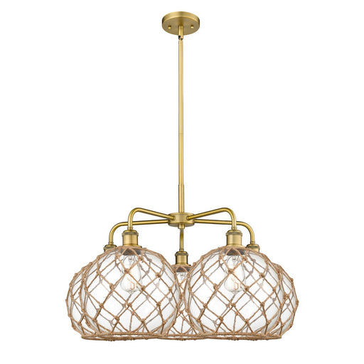 Innovations Farmhouse Rope 29in 5-Light Chandelier | Industrial Brushed Brass Steel and Clear Glass | Kitchen Island & Dining | Model 516-5CR-BB-G122-10RB