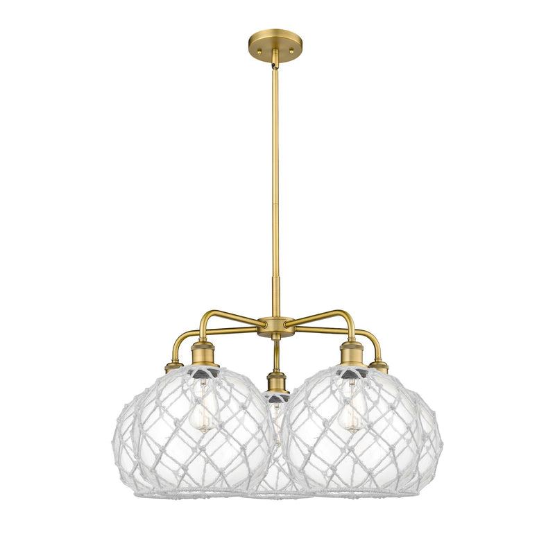 Innovations Farmhouse Rope 29in 5-Light Chandelier | Industrial Brushed Brass and Clear Glass with White Rope | Dining Room & | Model 516-5CR-BB-G122-10RW